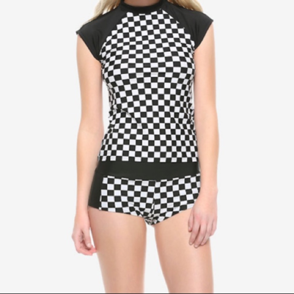 Black & White Checkered Swim Bottoms Hot‎ Topic